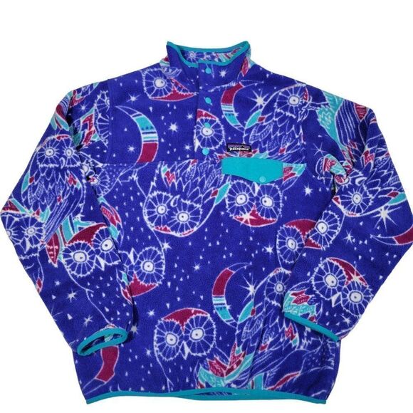 Patagonia Synchilla Pullover Jacket Womens Small Snap T Moon Owl Blue Fleece GUC - Picture 15 of 16